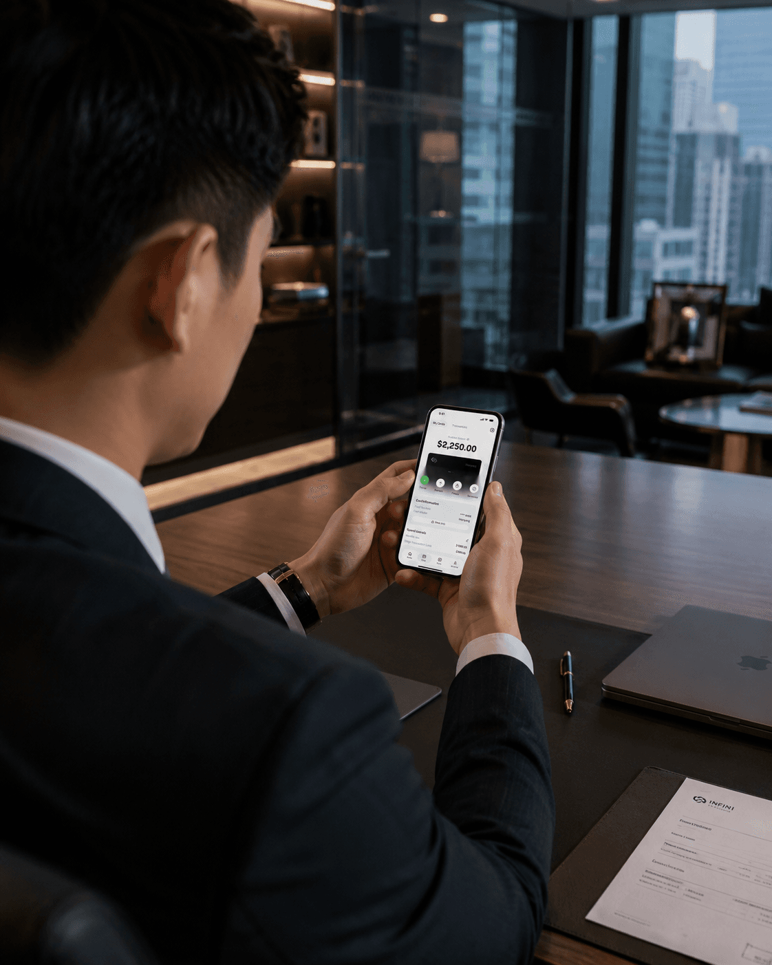 A business user managing funds in the Infini mobile app