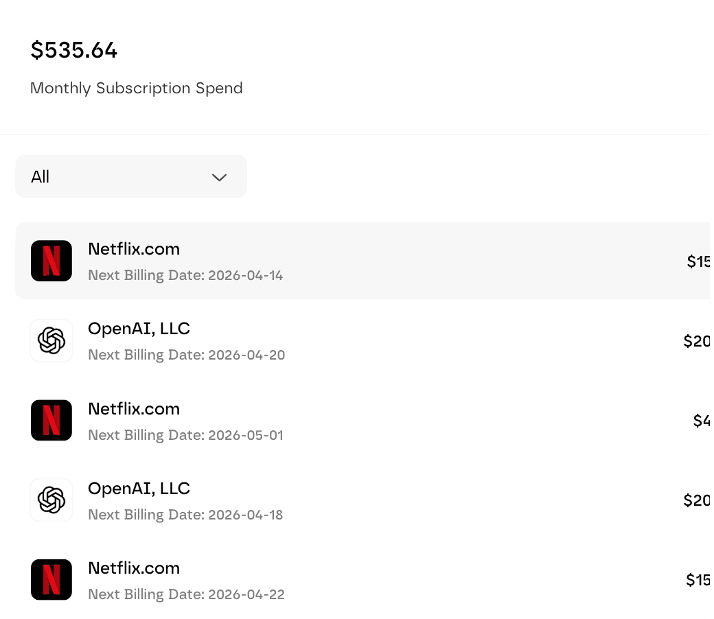 Screenshot: subscriptions and spend optimization