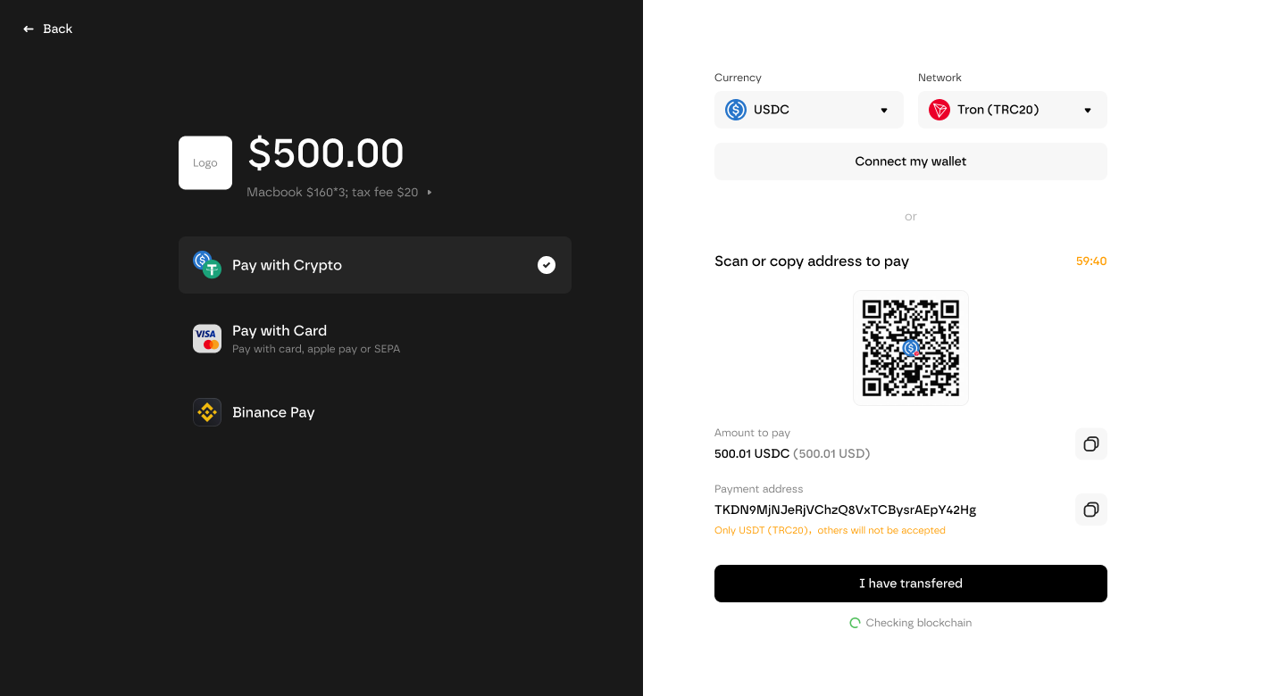 Checkout payment flow