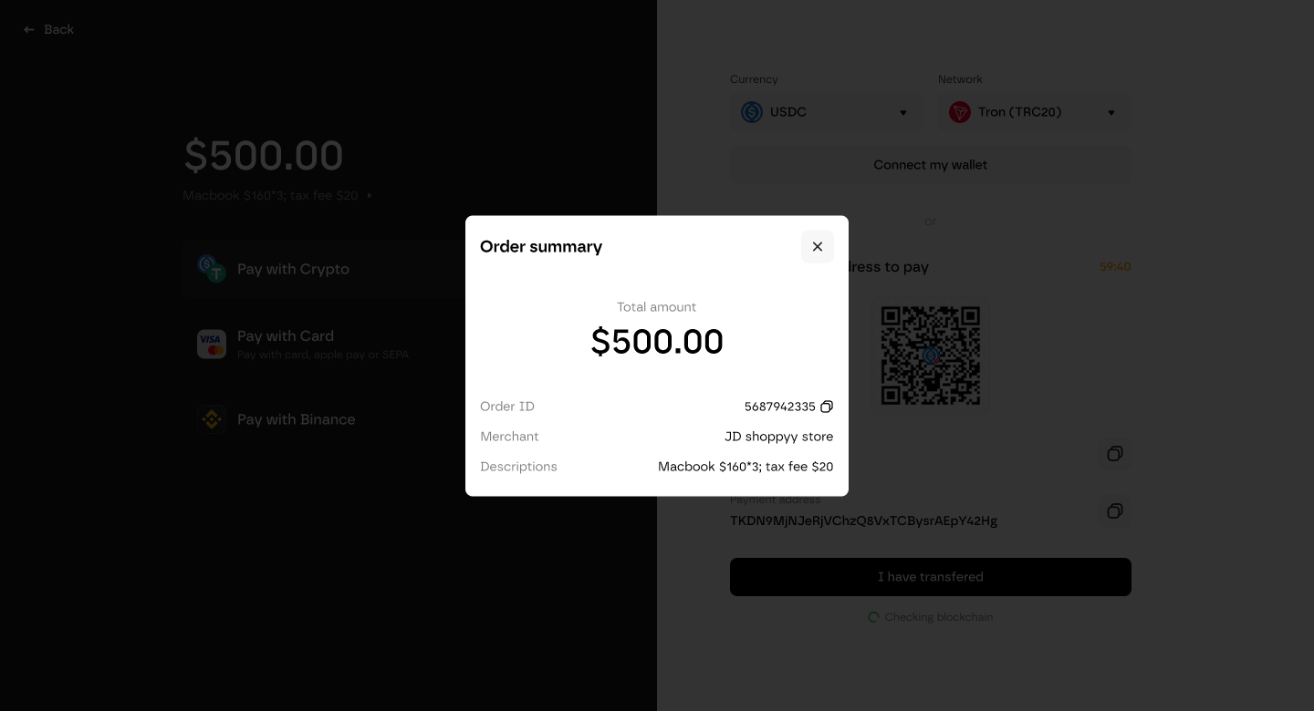 Checkout payment state