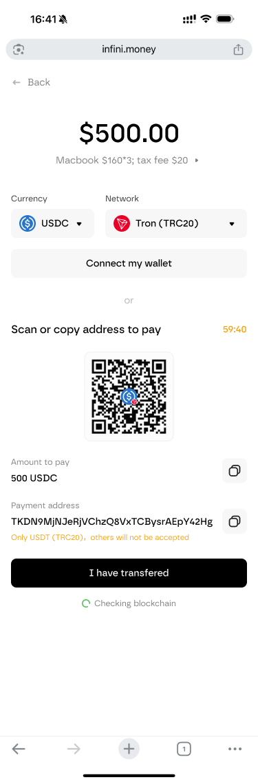 Mobile crypto checkout