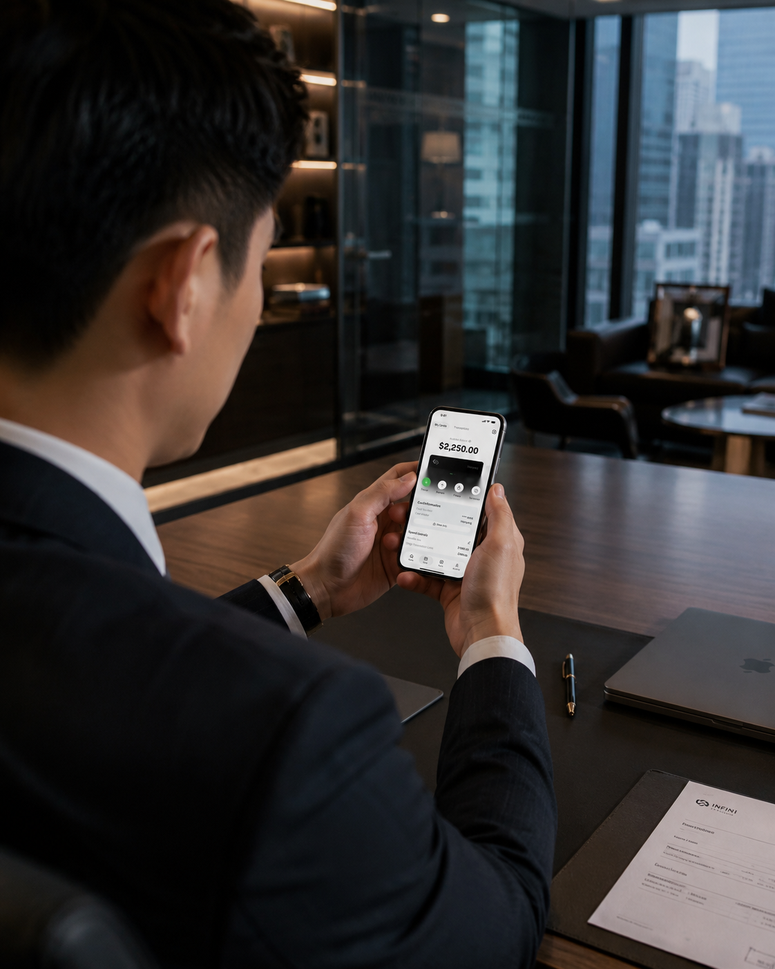 A business user managing funds in the Infini mobile app